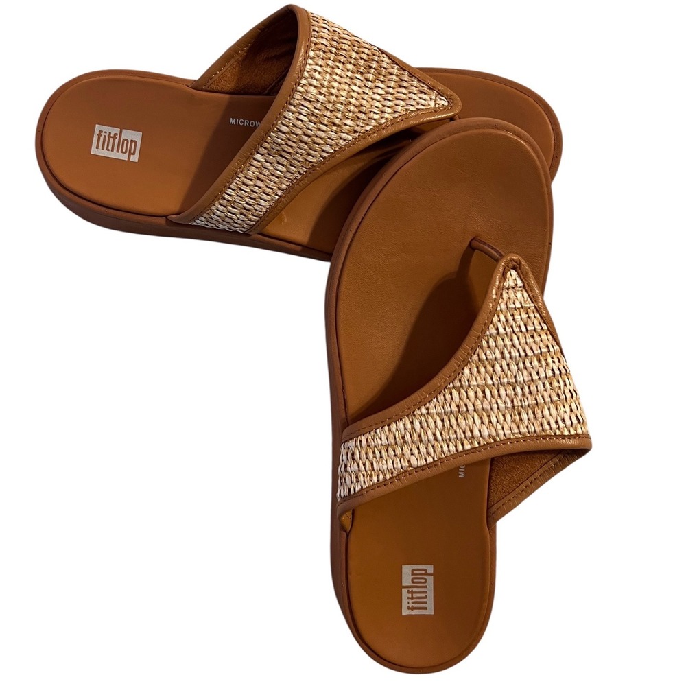 FitFlop Microwobbleboard Raffia Slide Sandals Tan Womens US 8 EU 39 - Picture 2 of 6